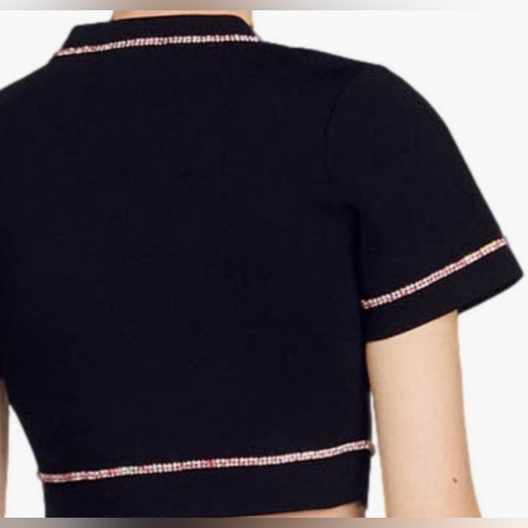 Sandro pink crystal-black embellished cropped cardigan size small - Picture 3 of 16
